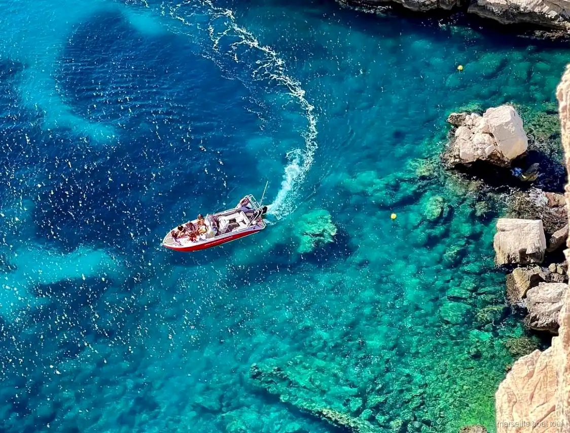 Limestone cliffs of Calanques National Park seen from the Marseille boat tour