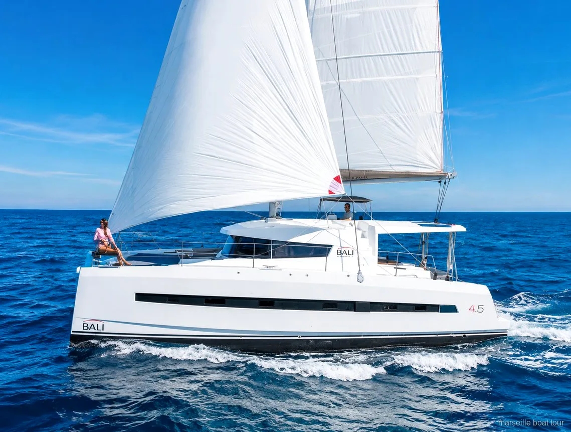 Catamaran naviguant vers les îles du Frioul depuis Marseille
