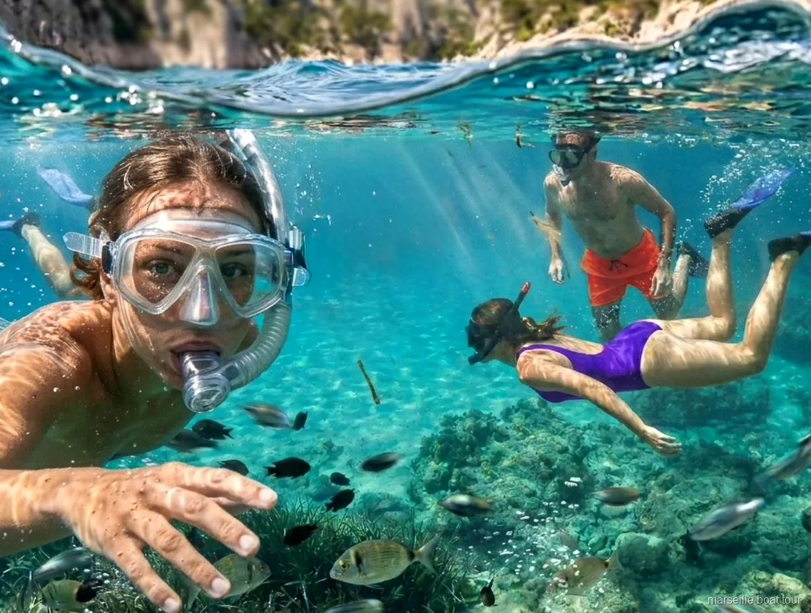Equipo de snorkel usado en el tour en barco a las Calanques desde Marsella
